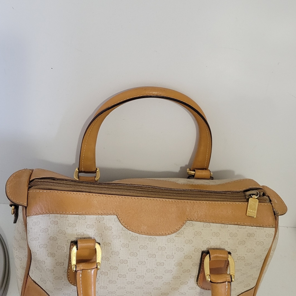 GUCCI Coated Canvas/Leather Matching BAG & Wallet SET🔥IVORY/Camel🤩VGUC/Vintage - Picture 15 of 16